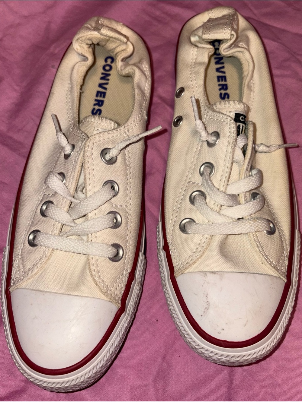 Converse slip on white red sneakers size 9 women’s